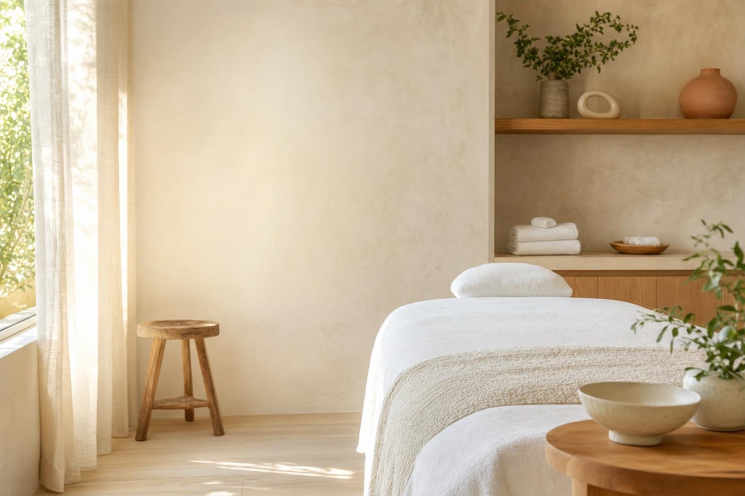 Warm, modern skincare studio interior used in the Lumina concept