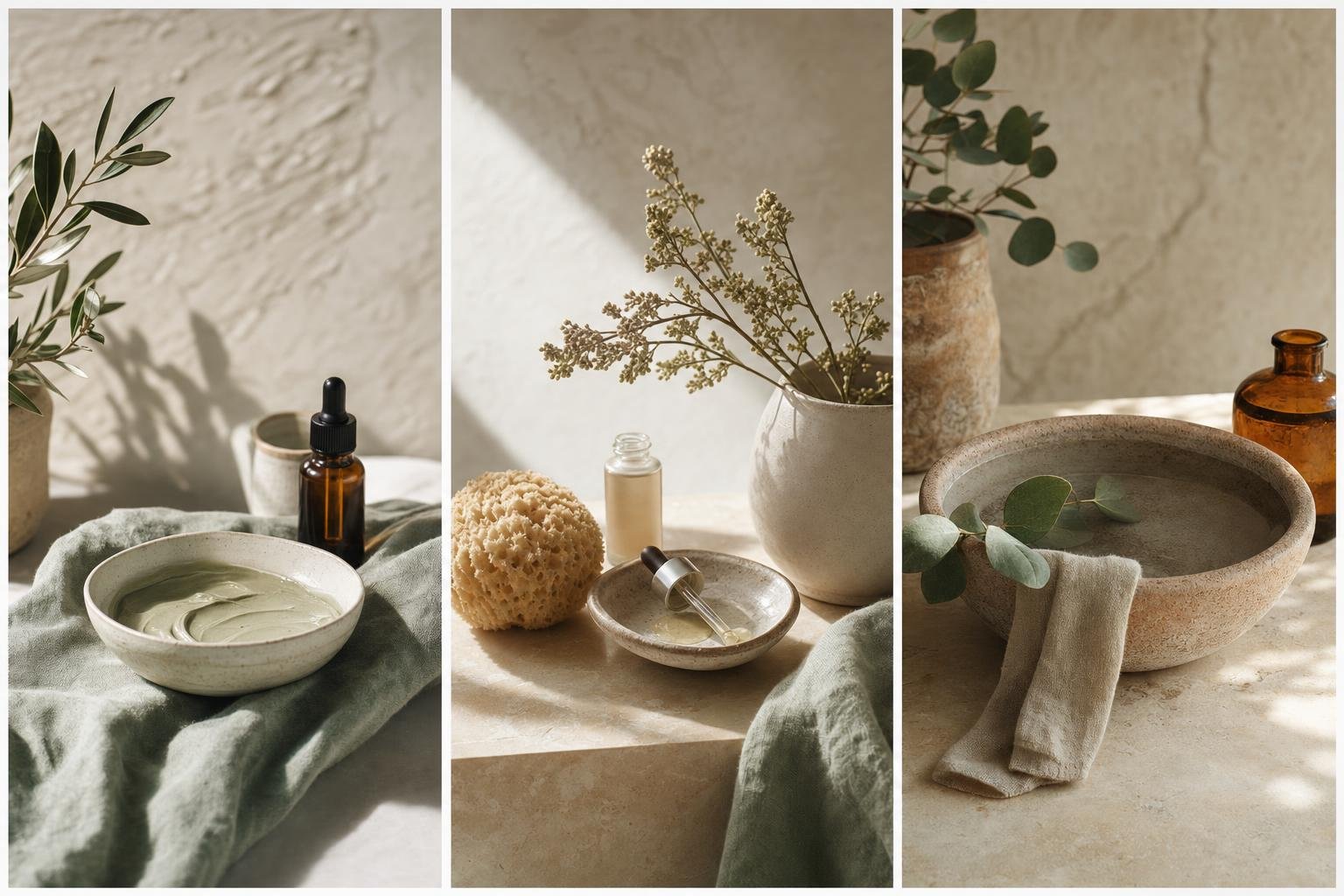 Seasonal skincare still life in a warm studio setting